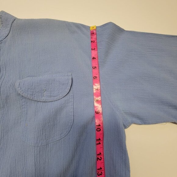 Men's Oversized Loose Fitting Blue Button Up Cotton Shirt - UNISEX - Picture 11 of 13